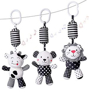 rolimate Baby Toy Cartoon Animal Stuffed Hanging Rattle Toys, Baby Bed Crib Car Seat Travel Stroller Soft Plush Toys with Wind Chimes, Best Birthday Newborn 0-18 Month (Lion, Cow & Panda)…