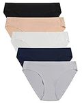 VOENXE Women Bikini Underwear,Seamless Breathable Ladies Panties,No Show Invisible Stretch Briefs Undies for Women 5-Pack