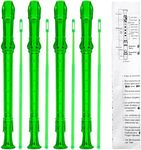 SANNIX 4 Pack 8 Hole Plastic Soprano Descant Recorder Instrument for Kids Beginner Eastar Recorder With Cleaning Rod, Instruction and Storage Bag, German Style (Clear Green)