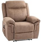 HOMCOM Vibration Massage Recliner Chair, Manual Microfibre Reclining Chair for Living Room with Side Pockets, Footrest, Remote, Easy Assembly, Light Brown