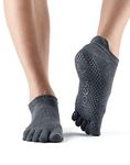 ToeSox Full Toe Low Rise Grip Socks – 5-Toe Design, Non-Slip Socks, Natural Toe Movement, Pilates Socks, Yoga Socks, Toe Socks for Dance, Barre & Ballet, Charcoal Grey, Medium