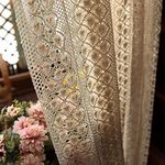 Vintage Boho Curtains for Living Room, Handmade Crochet Curtains Farmhouse Hollow Out Knitting Lace Curtains for Sliding Glass Door Light Filtering Drapes for Bedroom 1 Panel, W59'' x L94''