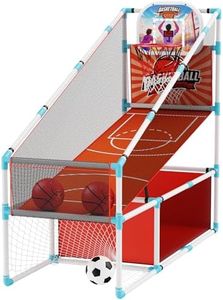 2 in 1 Kids Arcade Basketball Hoop &Soccer Goal,LED Lights Electronic Scoreboard, Adjustable Height Basketball Game Set,Indoor Outdoor Sport Toys Gift Toddlers Boys Girls Ages 3-12 Home Party