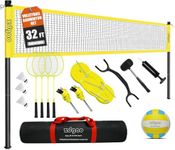 Volleyball and Badminton Set for Backyard and Outdoors with Easy Set-up Volleyball Net + 4 Pro Badminton Rackets + Carrying Bag + Volley Ball + Ball Pump, Complete Bundle