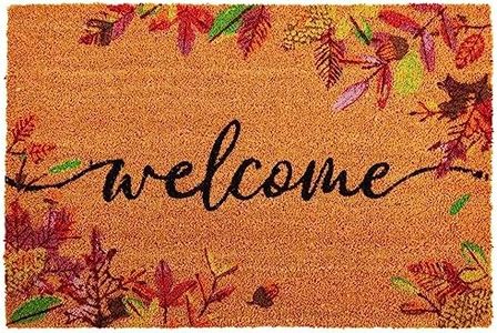 Juvale Natural Coco Coir Autumn Leaves Mat 24 x 36 Inches for Thanksgiving, Front Door, Welcome Doormat for Fall Decor, Porch