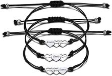 INBLUE Custom Matching Heart Bracelet Set, Personalized Name 3 Pieces Stainless Steel BFF Best Friend Silver Bracelet Set, Friendship Gift for Sisters Best Friends Besties Women