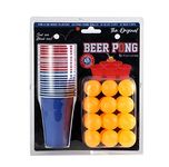 Komonee Beer Pong Set Supersize Mega Value Pack 48 PCs American Adult Indoor Novelty Drinking Game 24 Re-usable Cups and 24 Orange Balls