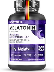 Vitastrong Melatonin Komplex, 365 Mikro-Tabletten, Hochdosiertes Melatonin mit Kamille, Baldrian, Lavendel & Vitamin B6 für besseren Schlaf & Jetlag, Zucker-, Gluten- & GVO-Frei