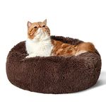 Bedsure XSmall Dog Bed Washable - Self Calming Dog Beds - 20 inches Fluffy Donut Cuddler for Small Deep Sleep Cat up to 20lbs - Indoor Round Dog Bed – Brown