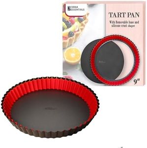 ISRAA ESSENTIALS Fluted Tart Pan 9 inch Removable Bottom-Round Oreo Tart Pan with Crust Shaper Ring-Nonstick Carbon Steel Tart Molds for Baking, Fruit Tart, Pies & Quiche Baking Dish