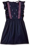 Amazon Brand - Jam & Honey Girls 100% Cotton Printed Knee Length One Piece Dress | Age 2-12 Years Navy