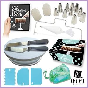 The Kit Company™ Cake Decorating Kit | 49 pcs Equipment & Tools inc Ebook | Professional Icing Nozzle, Cake Turntable, Icing Spatulas Piping Bag and Nozzles Sets