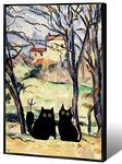 NONPAI Vintage Paul Cezanne Cat Canvas Wall Art Famous Oil Prints Paintings Trees and Houses Funny Black Cat Aesthetic Poster Gallery Rustic Farmhouse Landscape Wall Decor Bedroom 16x24in Framed