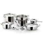 Lagostina Sfiziosa, 13pc Cookware Set, Stainless Steel Pots and Pans, 2 Pots, 3 Low saucepans, 1 Deep saucepan, 4 Lids, 3 utensils, Induction safe, Oven Safe 400°F