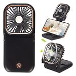 Portable Mini Fan Small Battery Operated Fan 5 in 1 as Power Bank,Phone Holder,Handheld Fan,Desk Fan, USB Rechargeable Personal Hand Fans,3000 mAh Power Bank,3 Speed Adjustable, Neck lanyard, Black