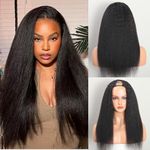 AceWig U Part Human Hair Wig Kinky Straight for Black Women, Brazilian Half Wig Upgraded U Shape Clip in Wigs Yaki Straight Brazilian Remy Human Hair Glueless Upart Wig 200% Density 20 inch