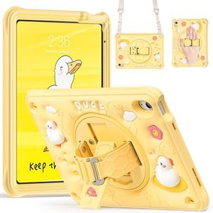 TSQQST for iPad (A16) 11th/10th Generation Case for Kids Cute Yellow 10.9 Inch 2025 2022, Rugged Design with Screen Protector, Cartoon Kawaii Duck Cover with 360 Stand & Strap Hangs in Car Airplane