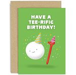 Old English Co. Fun Golf Birthday Card for Men - 'Tee-rific Birthday' Golf Ball Tee Birthday Card for Him - Humorous Golf Birthday Card - Husband, Son, Uncle, Brother, Dad | Blank Inside with Envelope