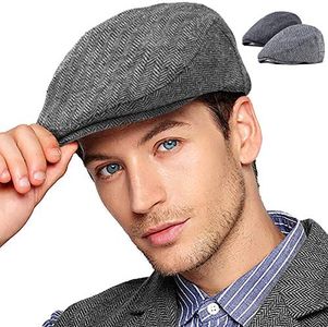 LADYBRO Black+Grey Tweed Flat Cap - Wool Hat for Men Newsboy Cap Ivy Hat Large 2 Pack (1-3, Size: 7 5/8, L/XL)