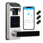 Harfo Fingerprint Door Lock, Heavy Duty Keyless Entry Door Lock, 5 in 1 Smart Door Lock with Touchscreen Keypad, Keyless Lock with Reversible Handle, Keypad Lock Electronic Digital Lock(Satin Nickel)