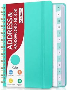 Address Book with Alphabetical Tabs, Hardcover Phone Book Password Keeper with Spiral Binding, Address Books for Seniors, Record Internet Logins, Coloring Pages - 5.7"×7.7" (Teal)