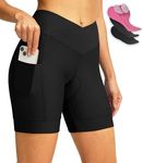 Women's Bike Shorts 4D Padded Cycling Shorts Crossover Waist Biking Shorts with Pockets Bicycle Riding (Black L)