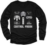 Video Game Control Freak Gaming Funny Gamer Youth Kids Long Sleeve T-Shirt Large Black