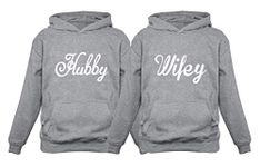 Tstars Hubby Wifey Matching Hoodies for Couples Husband and Wife His & Hers Gifts Hubbey Gray X-Large/Wifey Gray Medium