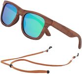 An Swallow Mens Wooden Sunglasses Polarised for Men Women, Womens Wood Sunglasses Bamboo Case with Strap (Walnut Wood, Green Mirror Lens)