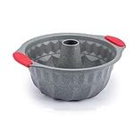 ChaoJia Ring Cake Pan Non-Stick with Red Silicone Handle Grips,nonstick Fluted Ring Cake Tin 27x23.5x11.5cm