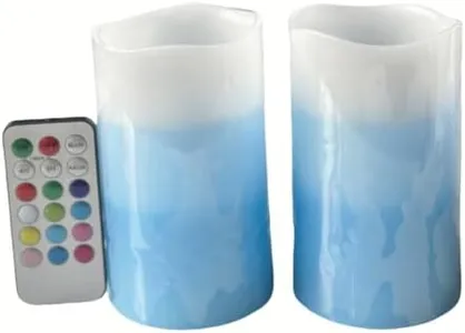 Adoria Blue Flameless Candles Set of 2- Tri-Layer Color Real Wax Pillar Candles with Timer- Dia3 xH5 Inch,Ocean Scented-Color Changing, Home Decor. Party,Camping