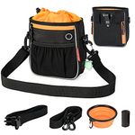 BABEYER Dog Treats Pouch Pet Training Bag, Dog Walking Bag Carry Kibble Snacks Toys for Dog Training Reward-Black