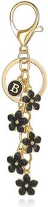 XGALBLA Black Cute Initial Letter B Keychain for Women, Flower Bag Charms Letter Keyring Purse Bag Accessories(Black B)