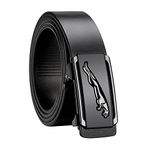 PALAY® Belts for Men Black Leather Belt for Men Fashion Click Buckle Slim Mens Belt for Casual or Formal - Slide Adjustable Size, 130cm Length, No Belt Hole