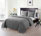 Carolina Polyester 3 Piece Quilt Set, Super Soft Quilt Set, Wrinkle Resistant, Hypoallergenic Bed Set, Full/Queen, Grey