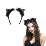 Wanna Party Glitter Cat Ears Headband,Kitty Headband for Girls and Women Sparkly Glitter Hair Accessories for Haloowen,Dress Up Costume& Accessories