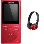 Sony NW-E394 Walkman MP3 Player with FM Radio, 8 GB (Red) and Sony MDR-ZX310 Foldable Headphones (Metallic Red)