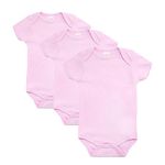 Baby Bodysuits, Short Sleeved Cotton Vests, Popper Fastening, UK Brand, 3 Pack, Pink, 0-3 Months