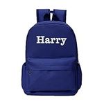 Varsany Personalised Navy Kids Backpack With Side Bottle Holder - Water-Resistant Rucksack And Zip Pockets