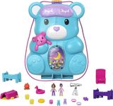 Polly Pocket 2-in-1 Travel Toy, 2 Micro Dolls & 16 Accessories, Teddy Bear Purse Playset with Sleepover Theme