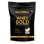 NAKPRO Gold Whey Protein Concentrate 1kg Banana | 25.5g Protein, 5.6g BCAA | Trustified Certified 100% Authentic Supplement Powder & No Adulteration | Fast Absorbing Whey Protein Powder