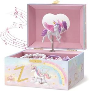 Lolalet Unicorn Jewelry Box for Girls, Kids Initial Musical Jewelry Organizer with Spinning Doll, Personalized Birthday Gifts for Little Girls Children Toddler Ages 3 4 5 6 7 8 (Box Only) -Letter Z