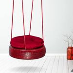 SWINGZY Rubber Tyre Swing Adults And Kids/Swing Indoor/Outdoor, Home, Balcony, Garden/Tree Swing With Net Seat Backyard, Swing Kids/Swings Adults With Cushion (Red, 10 Cm, 10 Cm, 5 Cm)