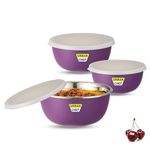 URBAN CHEF Microwave Safe Bowl | 1 Year Warranty | Diwali Gifts, Serving Bowl with Lid, Mixing Bowl, Oven Bowl Set Microwave, Flora Stainless Steel Bowl Set of 3 with 500ml, 800ml & 1250ml (Purple)