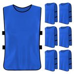 6 X Sports Training Mesh Bibs, Football Training Bibs, Scrimmage Training Vests Children, Sports Bibs Youth, Soccer Bibs, Netball Bibs Kids,Football Bibs Kids for Rugby Hockey Cricket (Blue)