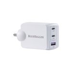 Bluerigger 3 Port 65W GaN Charger PD 3.0/ QC-3.0/2.0/4+/ PPS Fast Charging Ports/Apple 2.4A, AFC, SFC 2.0 Adapter Compatible with All Flagship Cell Phones, MacBooks, iPads, Tablets, laptops (White)