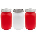 Darware Red and White Mason Jars (Set of 3 Jars); Holiday Decor Colored Wide Mouth Mason Jars for Christmas, Valentine’s, 4th of July and Home Decor