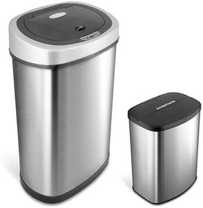 NINESTARS CB-DZT-50-98-1C Automatic Touchless Motion Sensor Oval & Rectangular Trash Can Combo Set, 13.2 Gal. 50 L. & 2.1 Gal.8 L., Stainless Steel