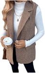 GORGLITTER Women's Sleeveless Long Blazer Vest Jacket Breasted Open Front Tweed Longline Cardigan Brown Small