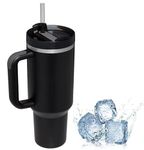 ZIVON ENTERPRISE New Stainless Steel Double Wall Tumbler for Hot Cold Drinks with Handle Lid Straw Leak Proof Sipper Bottle Coffee Mug Travel Cup Vacuum Insulated Cupholder Car (1200ML) (Black)